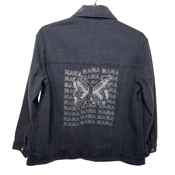Emmas Expressions "Mama" Embroidered Black Denim Jacket With Butterfly Medium - Picture 13 of 13
